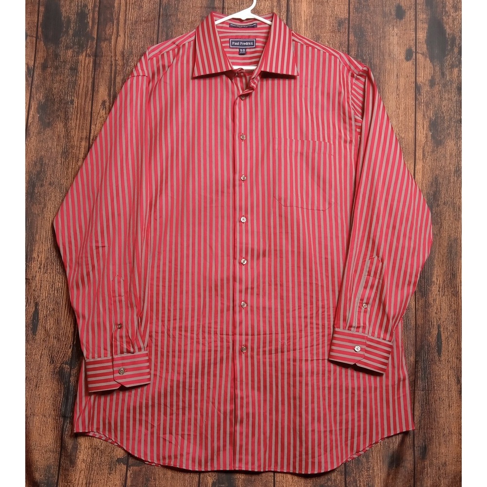 Paul‎ Fredrick Men's Long Sleeve Button Up Dress Shirt Size 18-35 Red/Gray